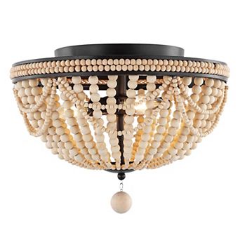 Dune Wood Bead Bohemian Farmhouse Iron LED Semi Flush Mount