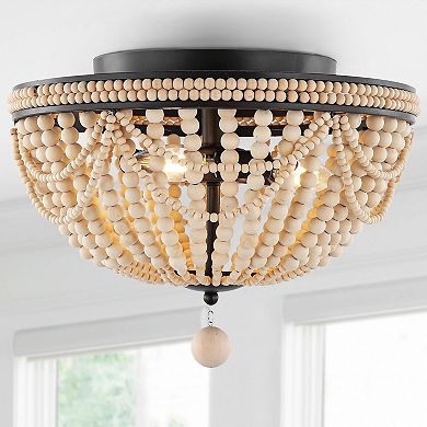 Dune Wood Bead Bohemian Farmhouse Iron LED Semi Flush Mount