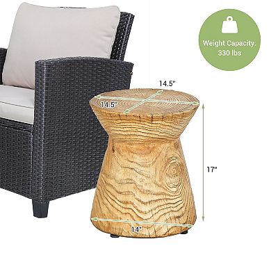 Weather Resident Rock Hourglass End Table With Wood Grain For Living Room