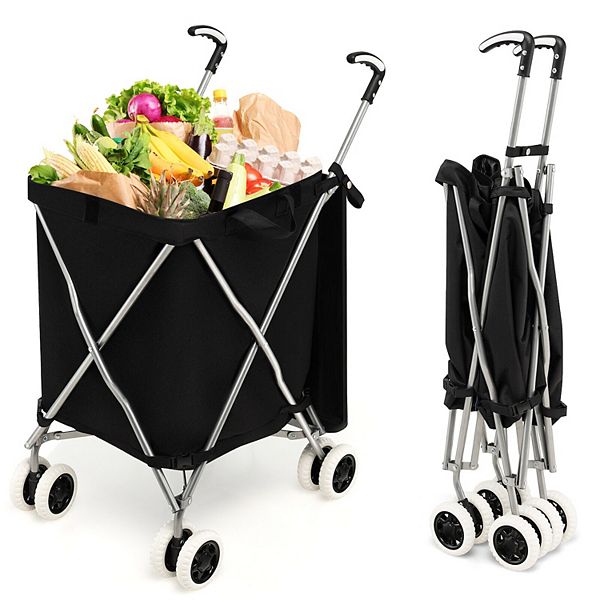Folding Shopping Utility Cart With Waterresistant Removable Canvas Bag