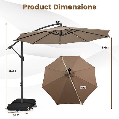 10 Feet Cantilever Umbrella With 32 Led Lights And Solar Panel Batteries