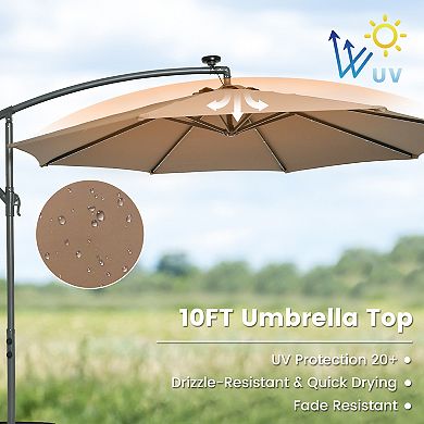 10 Feet Cantilever Umbrella With 32 Led Lights And Solar Panel Batteries