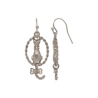 1928 Silver Tone Glass Crystal Cat Wire Earrings