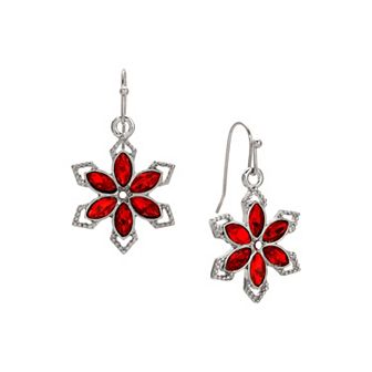 1928 Silver Tone Crystal Flower Wire Earrings