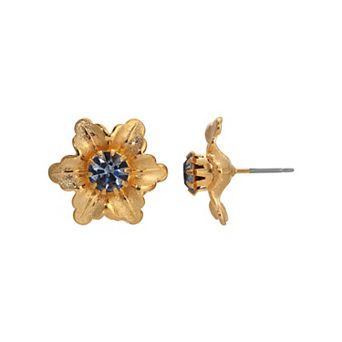 1928 Gold Tone Crystal Flower Stud Earrings