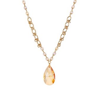 1928 Gold Tone Briolette & Faux Pearl Necklace