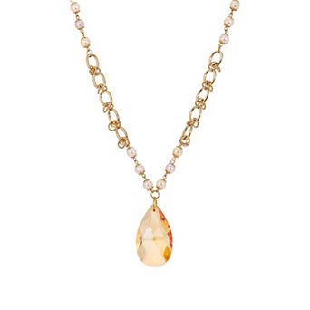 1928 Gold Tone Briolette & Faux Pearl Necklace