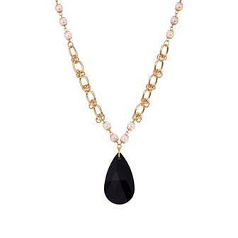 1928 Gold Tone Briolette & Faux Pearl Necklace