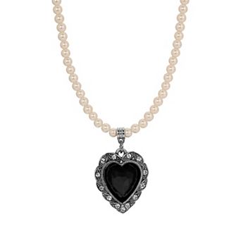 1928 Gold Tone Crystal Heart Necklace
