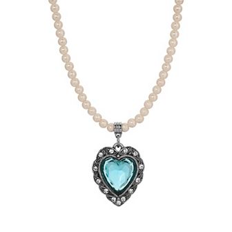 1928 Gold Tone Crystal Heart Necklace