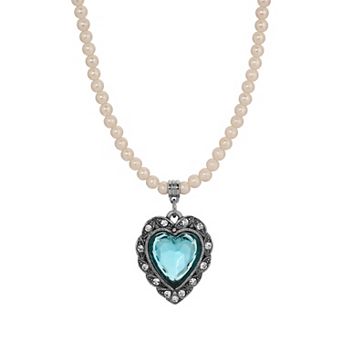 1928 Gold Tone Crystal Heart Necklace