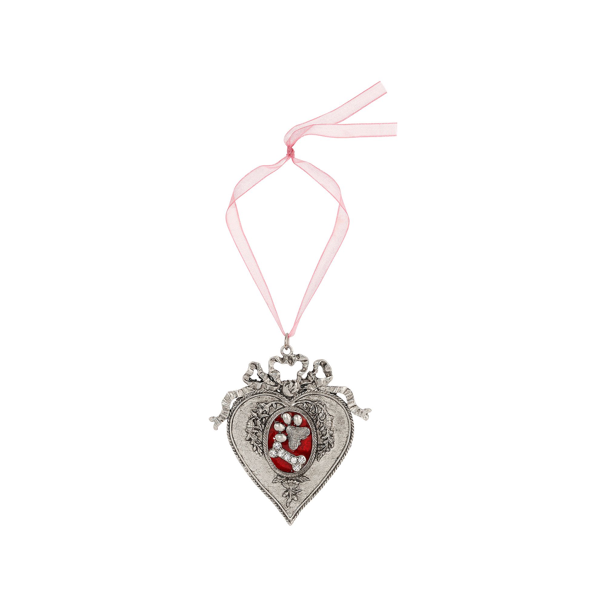 1928 Animal Enamel Heart Ornament with Ribbon, Red