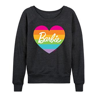 Women's Barbie® Pride Rainbow Heart French Terry Long Sleeve Tee