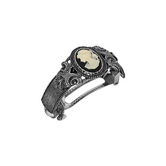 1928 Silver Tone Oval Black & White Cameo Ponytail Holder
