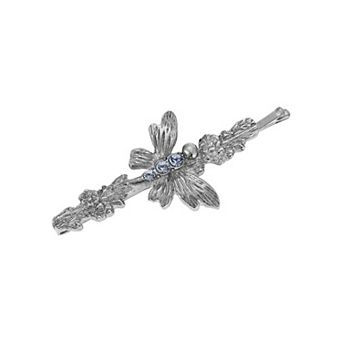1928 Silver Tone Crystal Glass Blue Stone Butterfly Bobby Pin