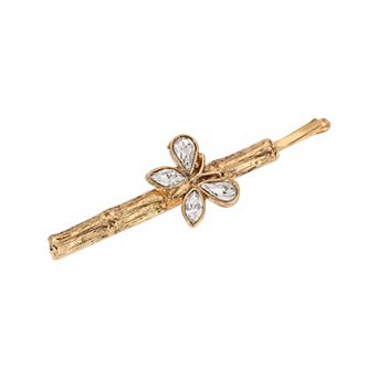 1928 Gold Tone Crystal Glass Stone Butterfly Bobby Pin