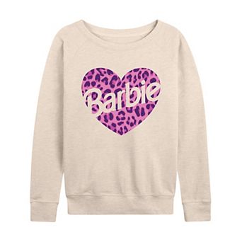 Women's Barbie® Leopard Heart French Terry Long Sleeve Tee