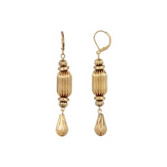 1928 Gold Tone Rondell Shaped Drop Earrings
