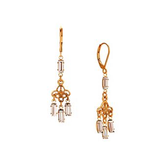 1928 Gold Tone Crystal Chandelier Leverback Earrings