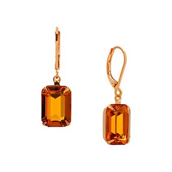 1928 Gold Tone Orange Crystal Leverback Earrings