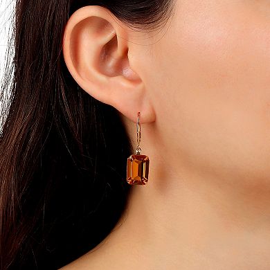 1928 Gold Tone Orange Crystal Leverback Earrings
