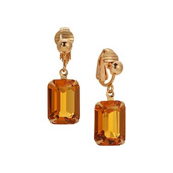 1928 Gold Tone Orange Crystal Clip-On Earrings
