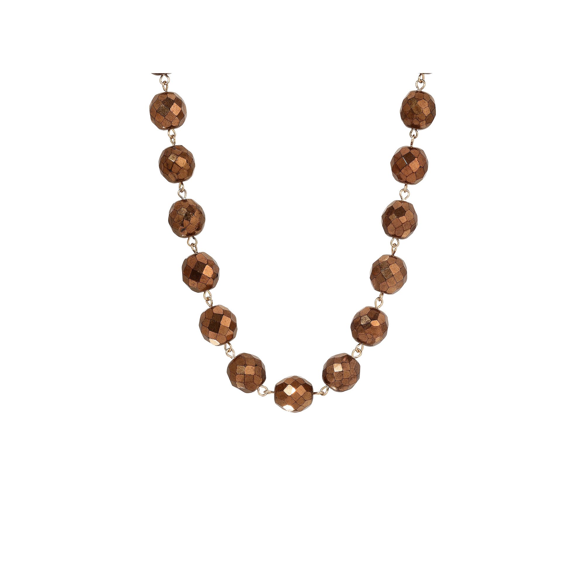 1928 Faceted Glass Bead Necklace, Womens, Bronze