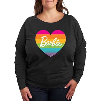 Plus Size Barbie® Pride Rainbow Heart French Terry Long Sleeve Tee