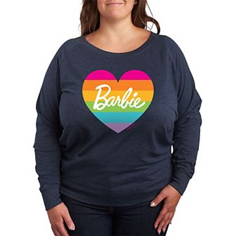 Plus Size Barbie® Pride Rainbow Heart French Terry Long Sleeve Tee