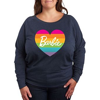 Plus Size Barbie® Pride Rainbow Heart French Terry Long Sleeve Tee