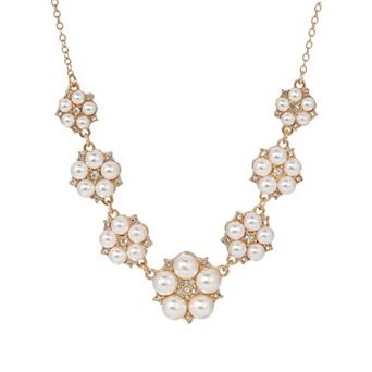 1928 Gold Tone Round Faux Pearl Necklace