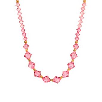 1928 Gold Tone Pink Lantern Crystal Necklace