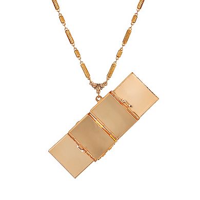 1928 Gold Tone Stone Locket Necklace