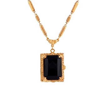1928 Gold Tone Stone Locket Necklace