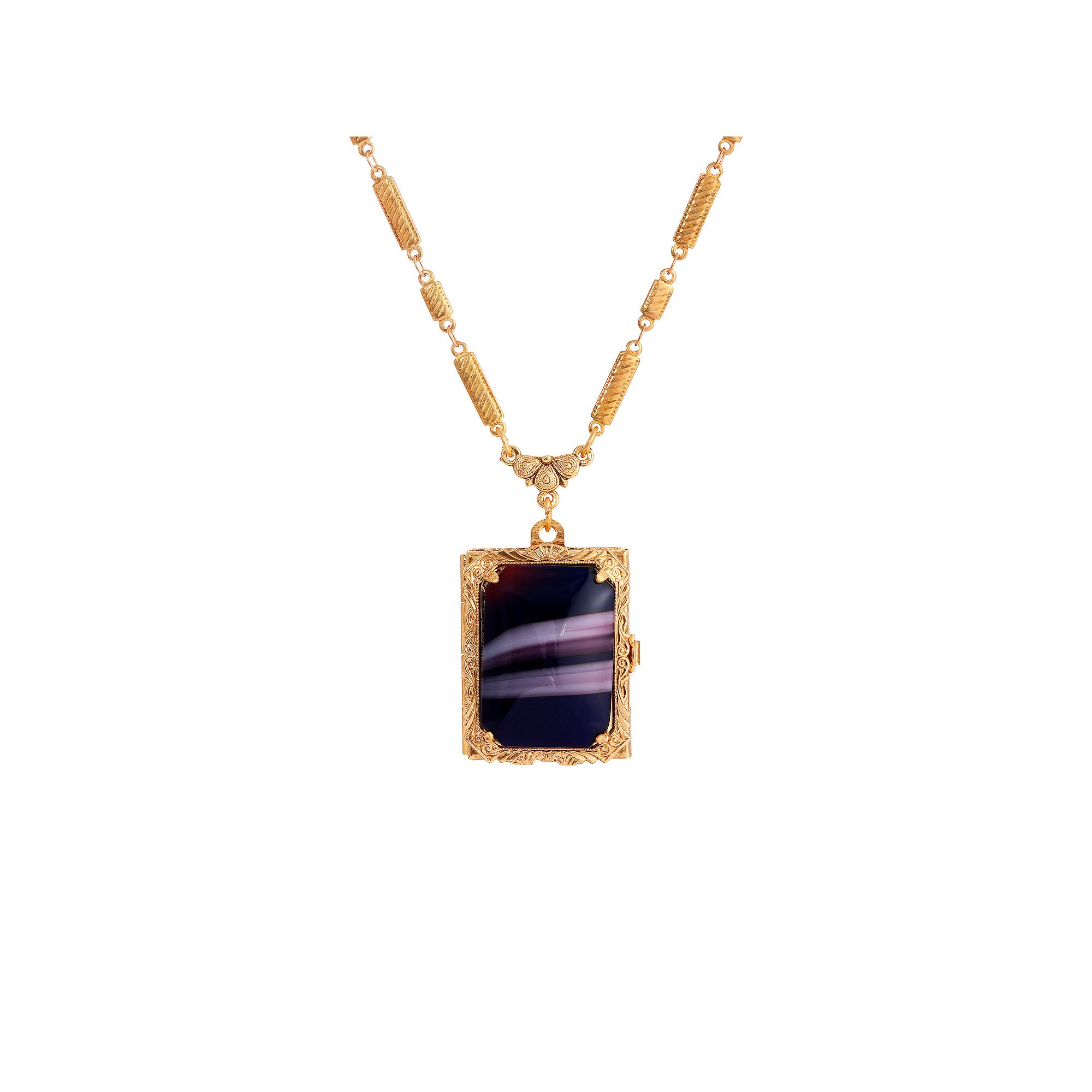 1928 Gold Tone Stone Locket Necklace, Womens, Purple