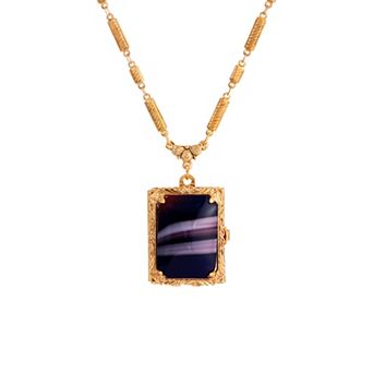 1928 Gold Tone Stone Locket Necklace