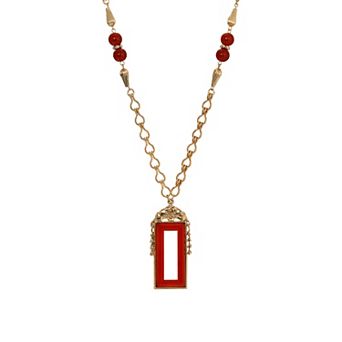 1928 Gold Tone Carnelian Color Necklace