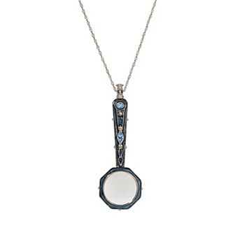 1928 Silver Tone Blue Enamel Magnifying Glass Necklace