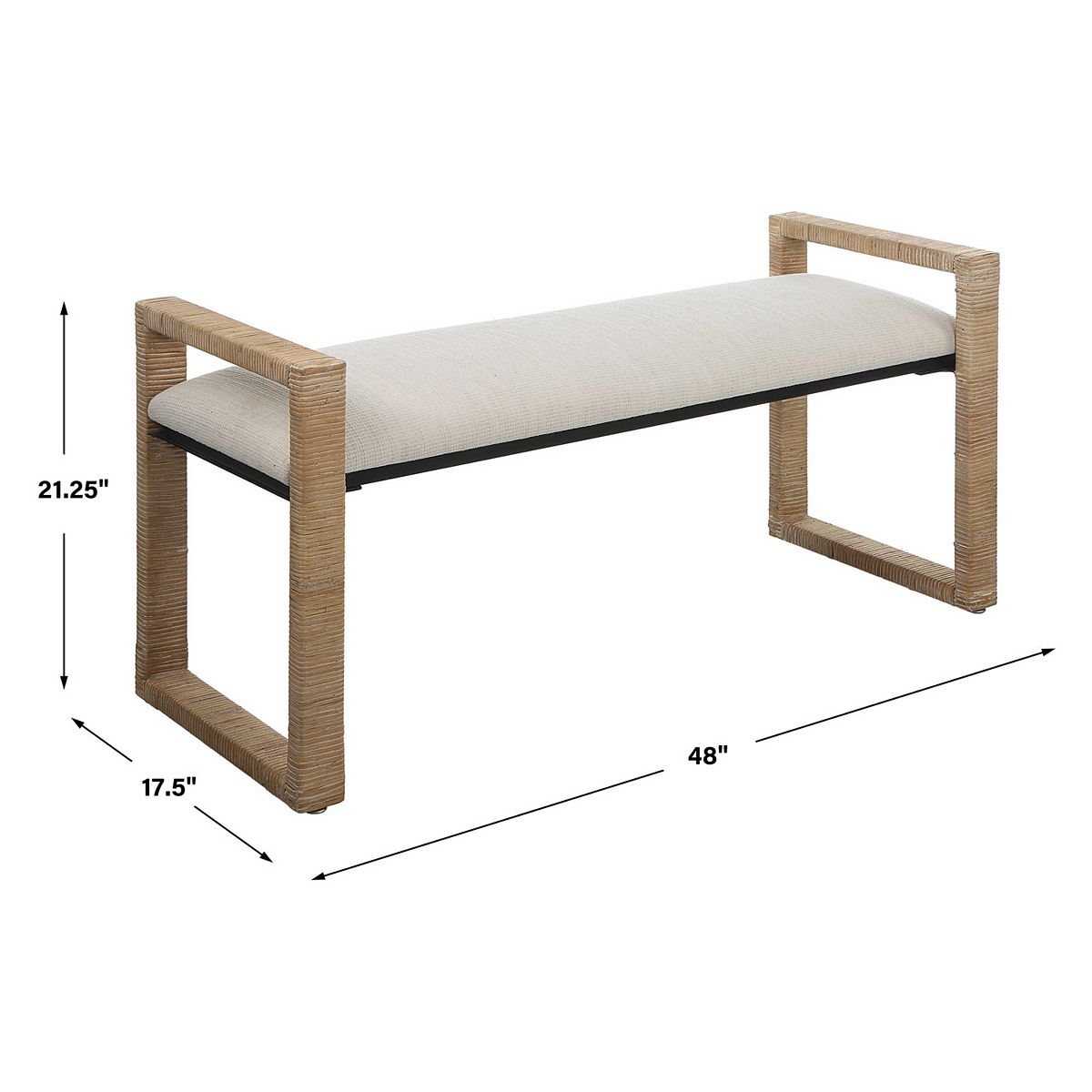 Uttermost Areca bench dimensions 48" by 17.5" by 21.25"