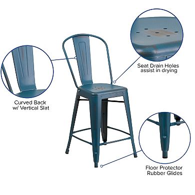 Flash Furniture Commercial Distressed Indoor / Outdoor Counter Stool