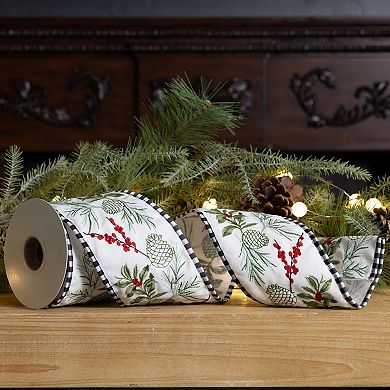 Pine And Berry Wired Polyester Ribbon 4" X 5 Yds.