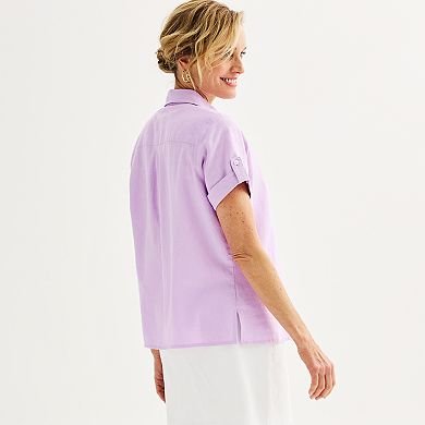 Women's Croft & Barrow® Linen Blend Button-Up Top