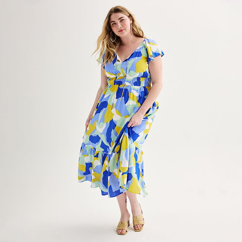 UPC 400745149840 - Plus Size Nine West Flutter Sleeve Maxi Dress, Women ...