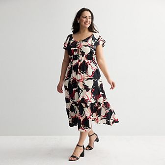 Plus Size Nine West Flutter Sleeve Maxi Dress