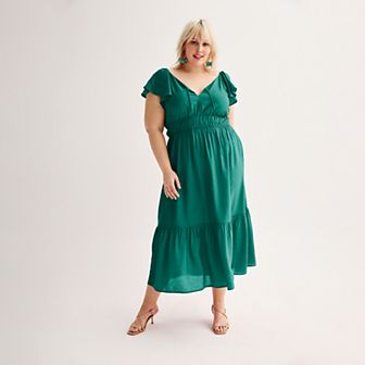 Plus Size Nine West Flutter Sleeve Maxi Dress