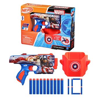 Nerf Marvel Captain America Dart Blaster with 10 Nerf Elite Darts & Holster