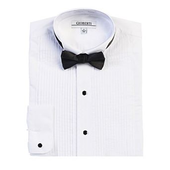 Gioberti Men's Wing Tip Collar White Tuxedo Dress Shirt With Bow Tie