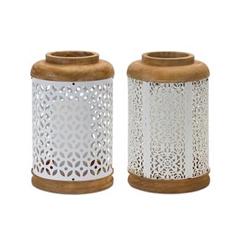 Melrose Set of 2 Geometric Punched Metal Lanterns