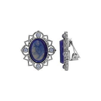 1928 Filigree Oval Glass Stone Clip-On Earrings