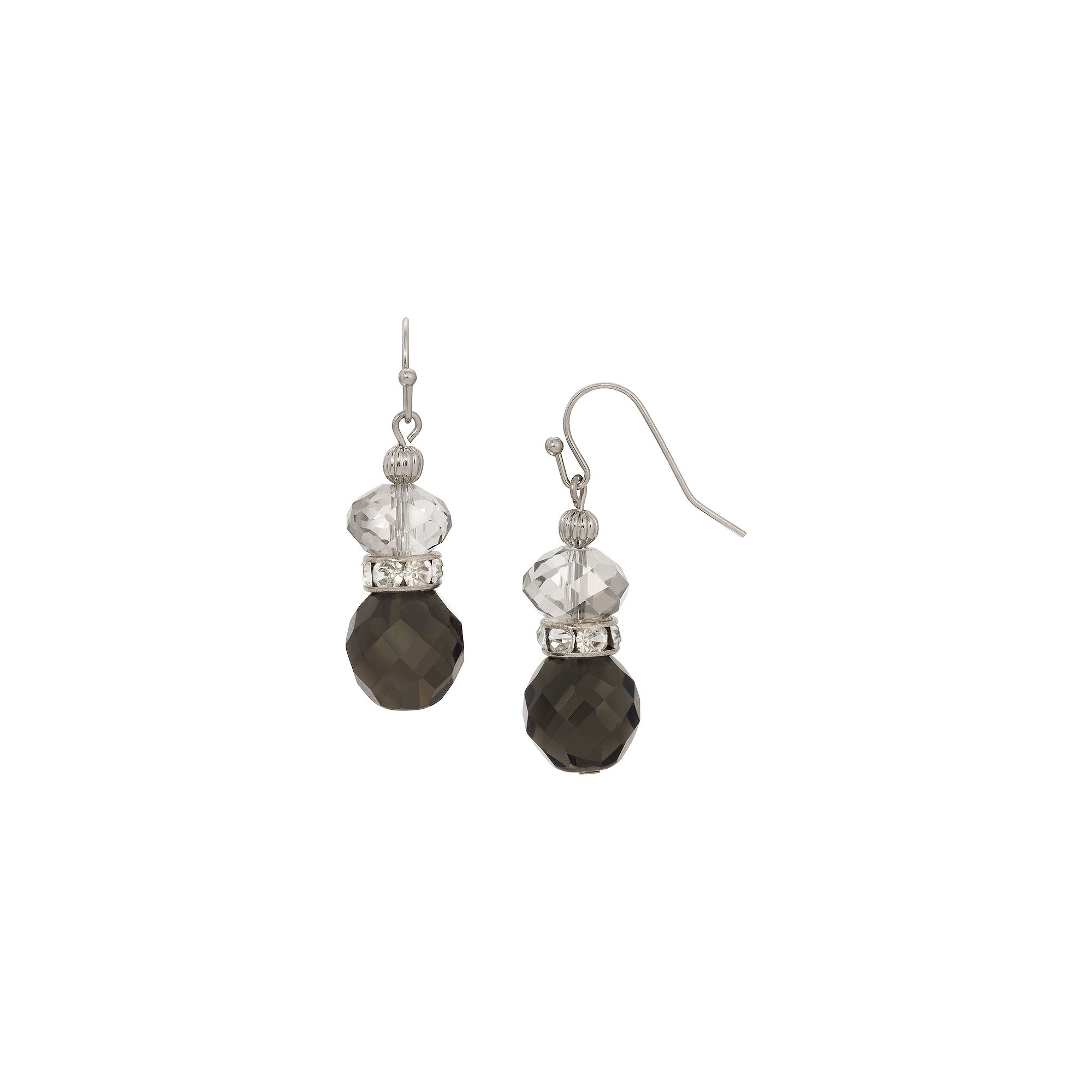 1928 Double Glass Bead Crystal Accent Wire Earrings, Womens, Black